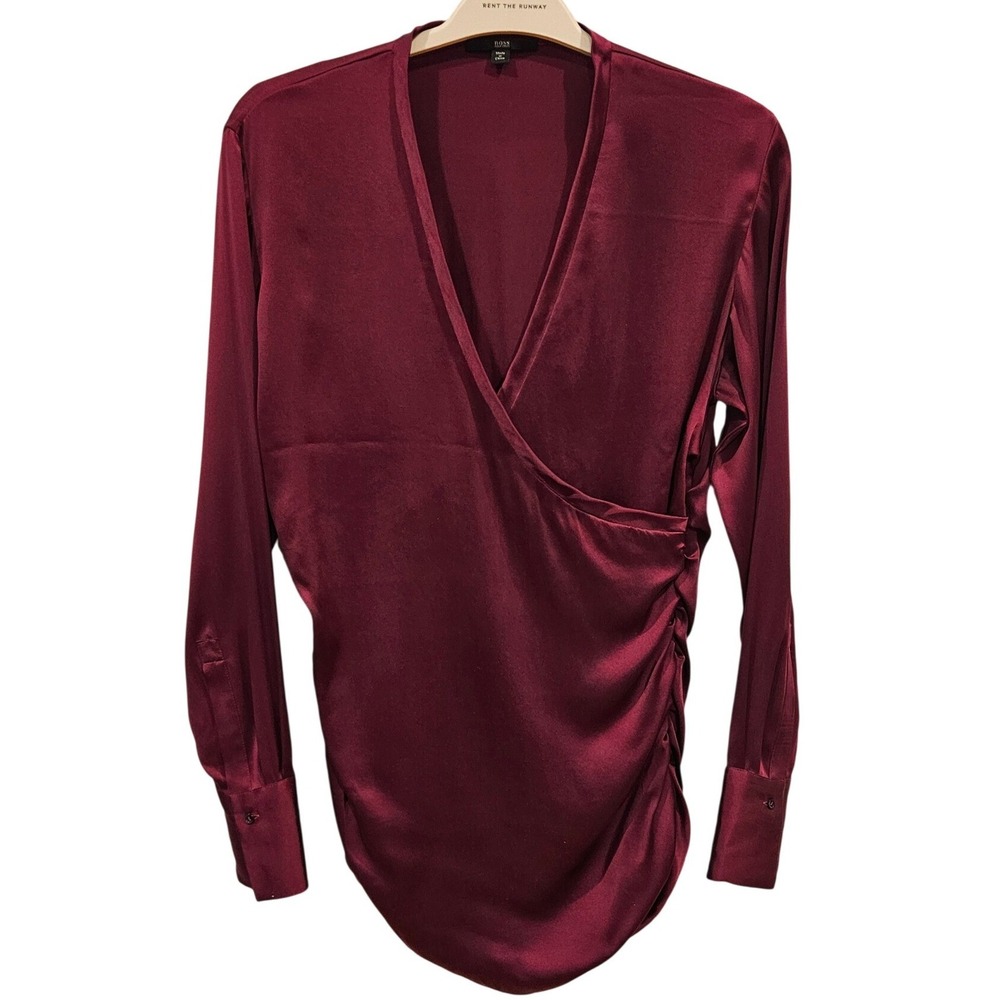 BOSS HUGO BOSS Womens‎ Purple Long Sleeve Ruched Wrap Blouse Shirt